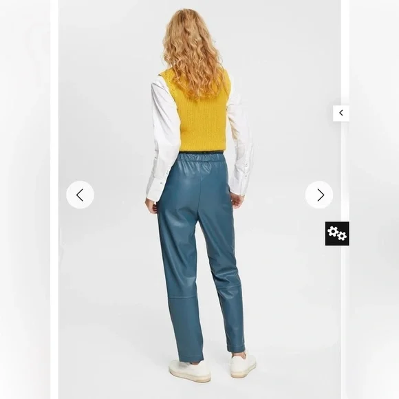 EDC Teal Blue Highrise Vegan Leather Jogger Pants  Elastic Waistband Size 6 - Picture 3 of 17